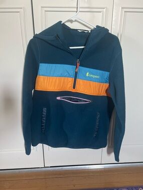 cotopaxi Teal Hoodie with Blue and Orange Colorblock